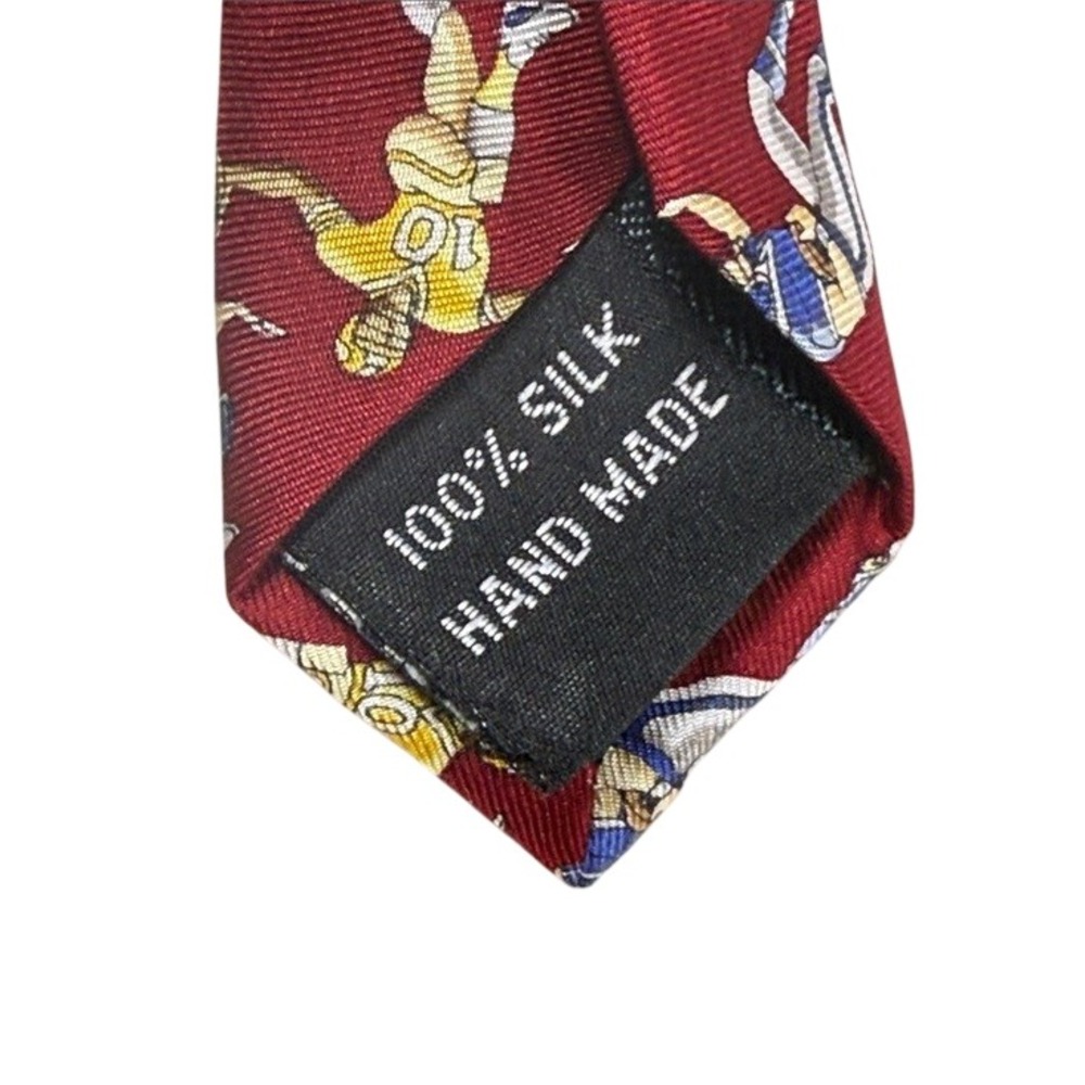 Vintage Football Player Silk Tie Men's Burgundy Sports Graphic Necktie 57" - Picture 4 of 4